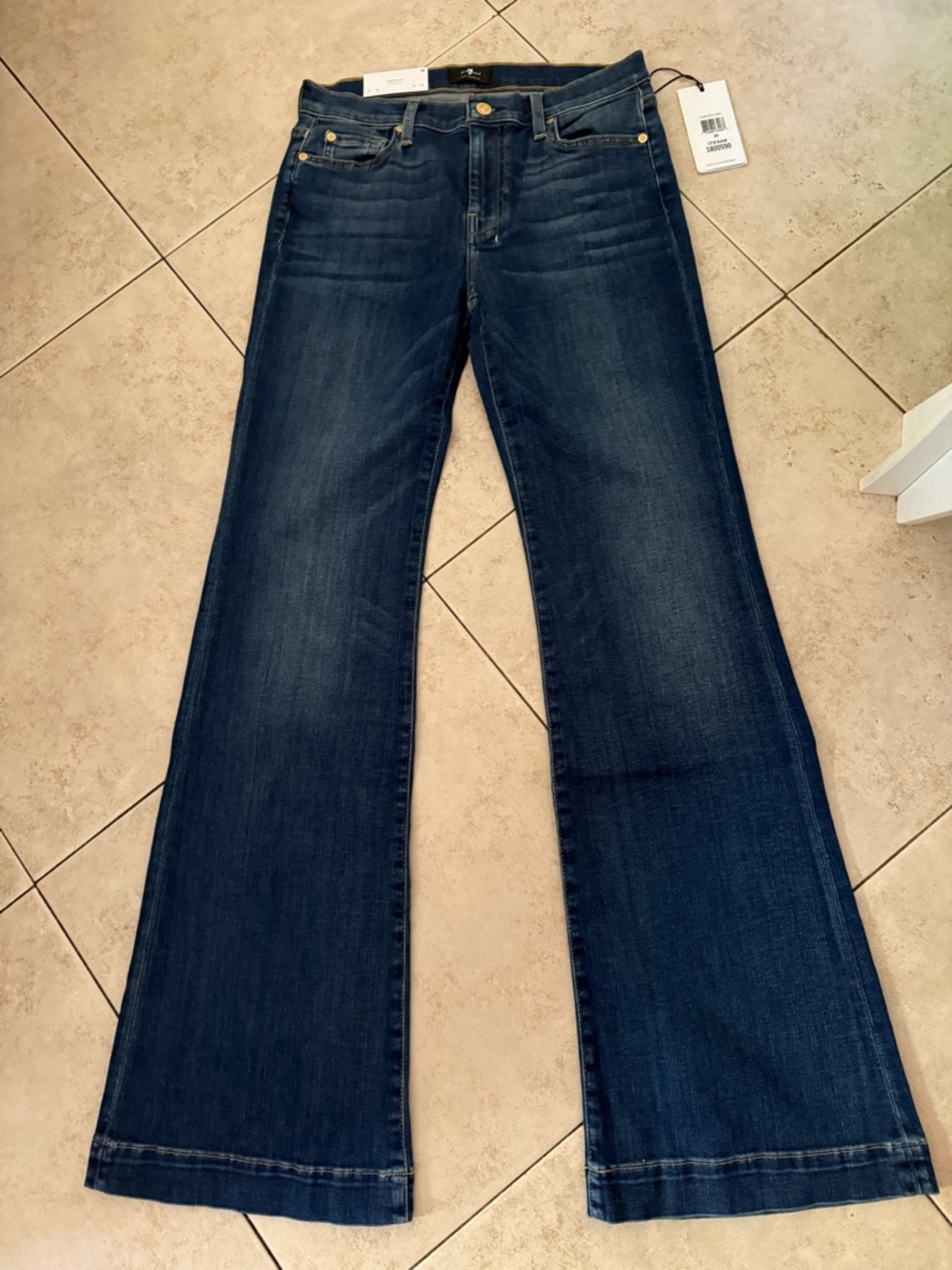 7 For All Mankind Dark Indigo Jeans with Gold Hardware - Picture 4 of 8